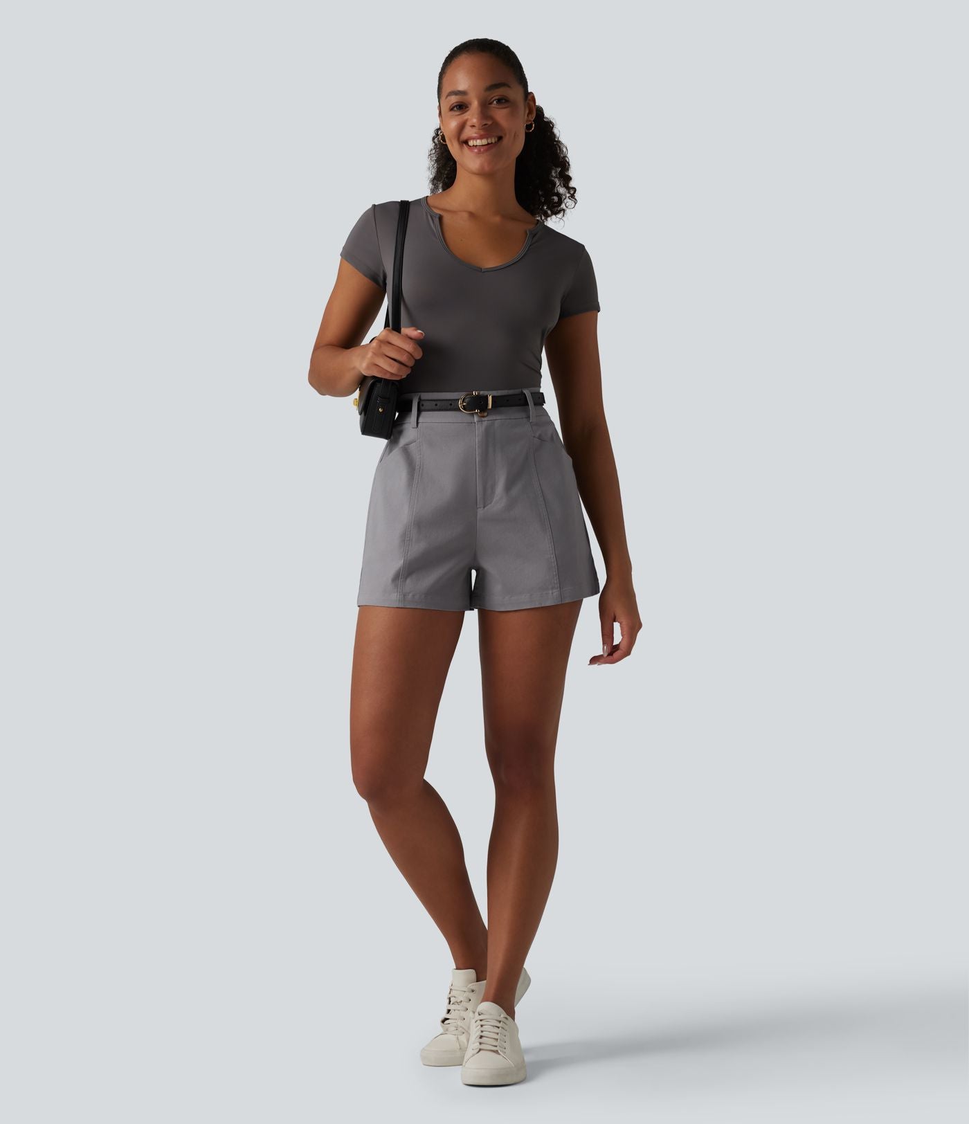 Short tailleur chino taille haute en coton, coupe ample, avec poches