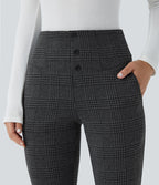 Halara Flex™ Pantalon tailleur Cintrés à Taille Haute avec Boutons Décoratifs Poches Latérales et Imprimé Pied-de-Poule