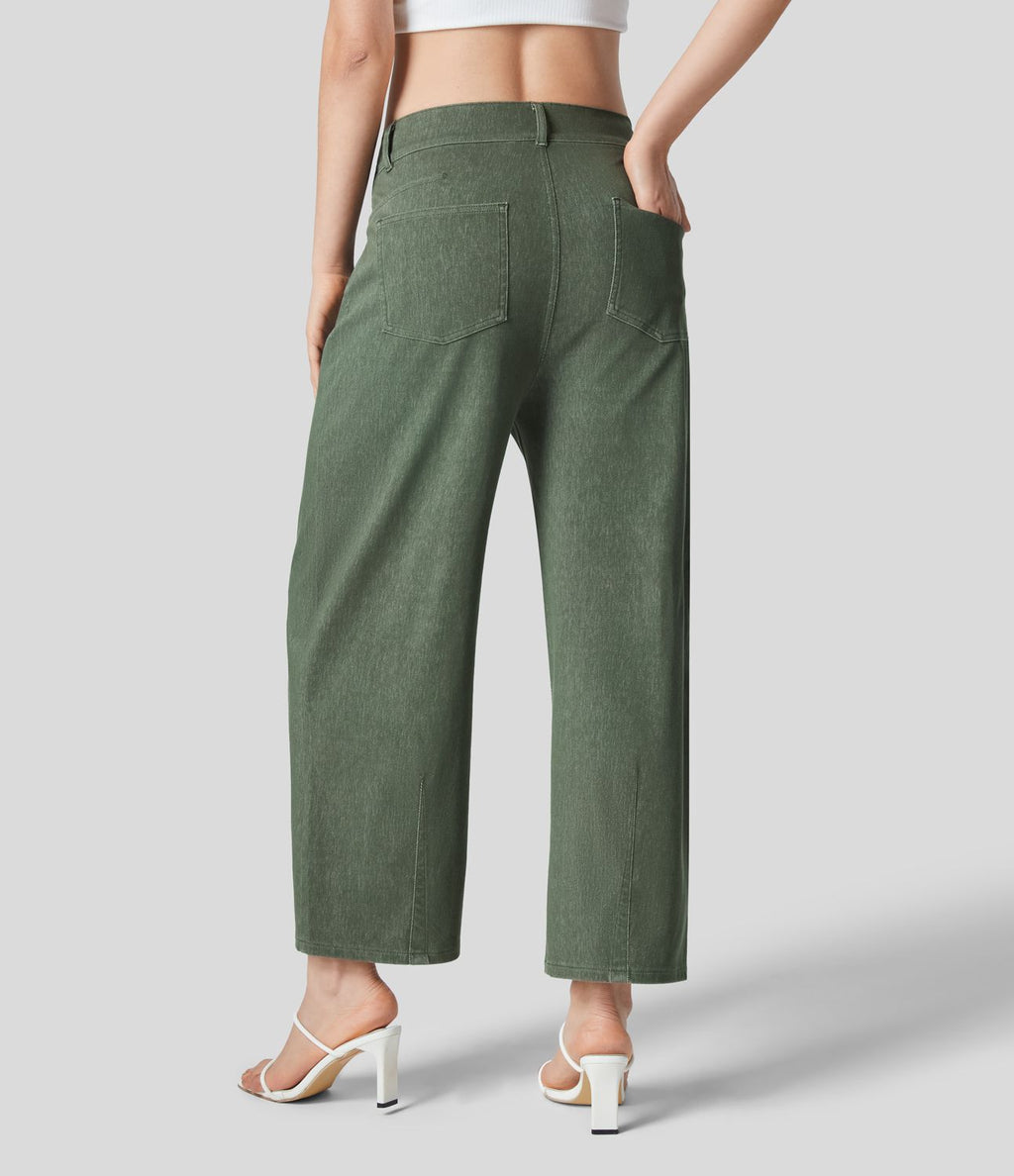 Halara Flex™ Jeans Causal Fuselés à Taille Mi-haute avec Plusieurs Poches en Tricot Extensible Coloré