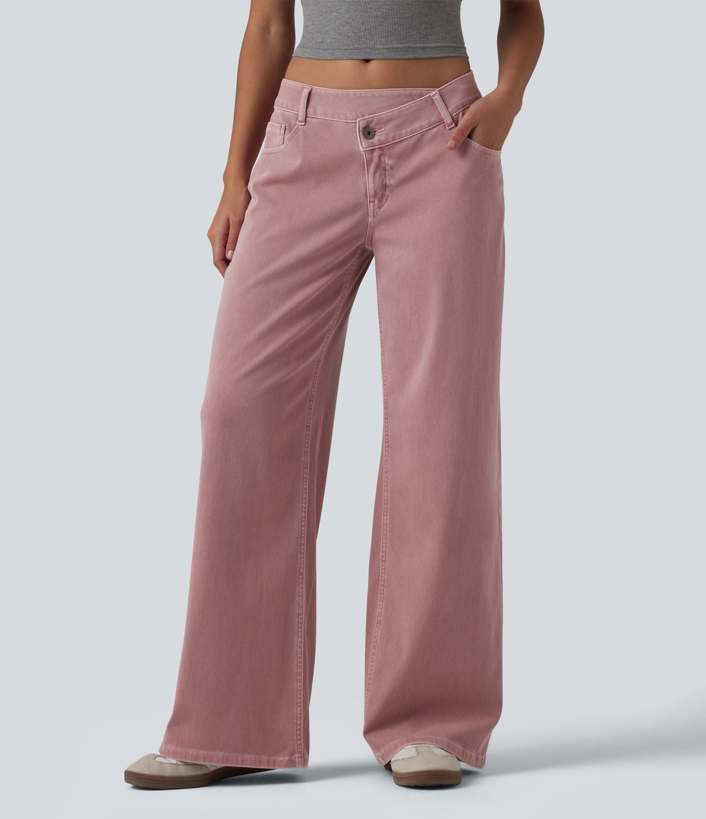 Halara Flex™ Jean large casual asymétrique coloré taille basse avec poches