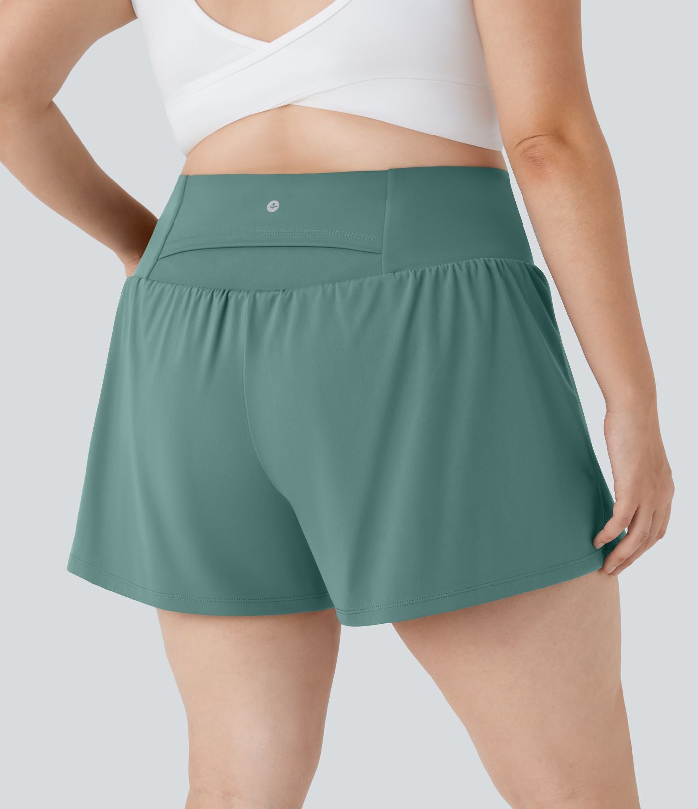 Short Yoga 10cm Plus Longue Taille Ultra Haute 2 en 1 Poche Arrière Poche Cachée Latérale Grande Taille