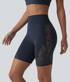 Short cycliste de yoga Halara UltraSculpt™ taille haute ventre plat en dentelle contrastée, 17,5 cm, avec poche