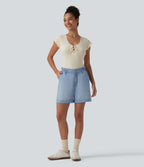 Short en jean décontracté taille haute 7,5 cm avec poches