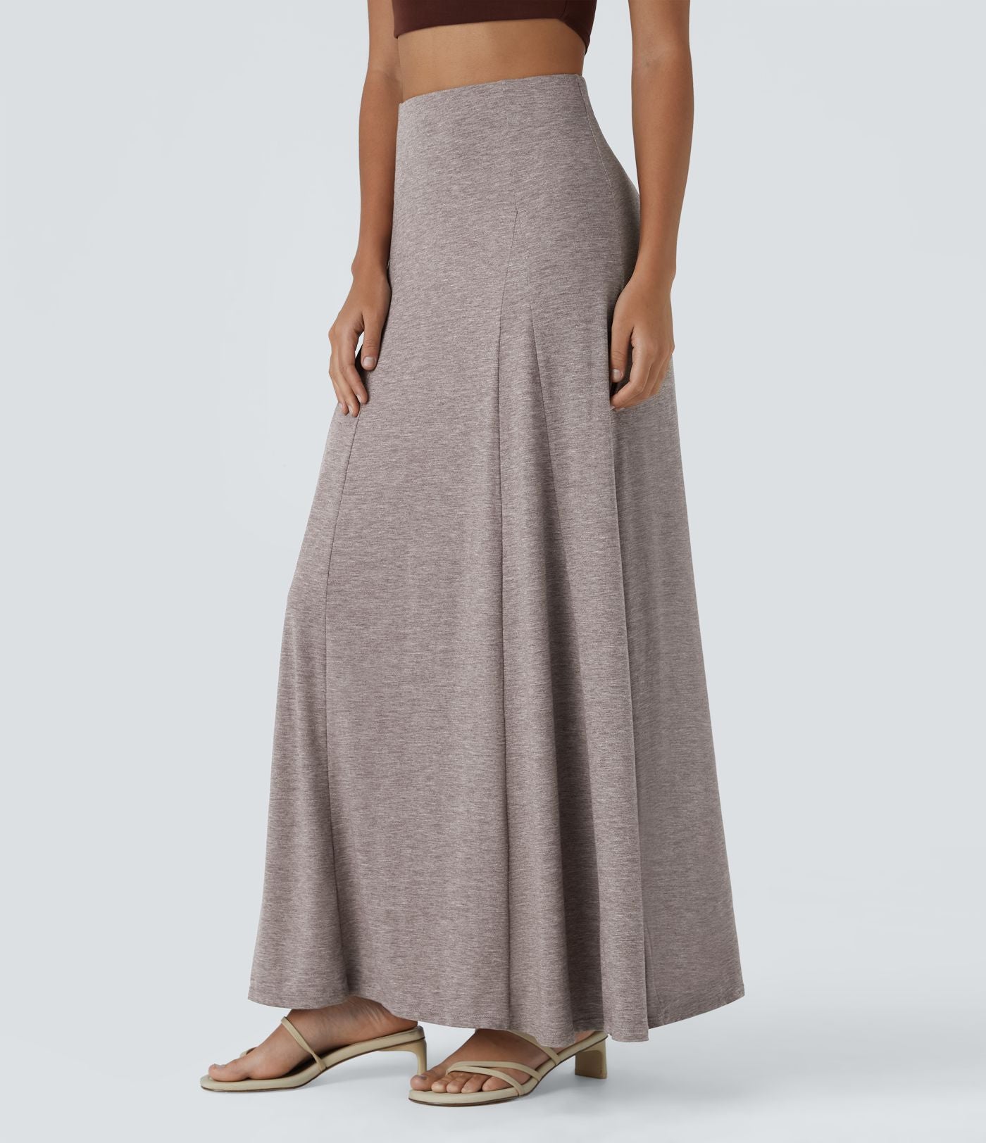 Jupe Évasée Casual Longue Fermeture Éclair Latérale Taille Haute