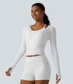 Haut de yoga à manches longues et bretelles croisées, toucher doux, protection solaire UPF50+
