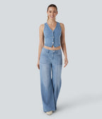 Jean bootcut délavé Halara Flex™ taille basse à poches multiples et fermeture zippée