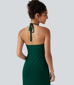 Robe longue dos nu à nouer avec soutien-gorge intégré et poches
