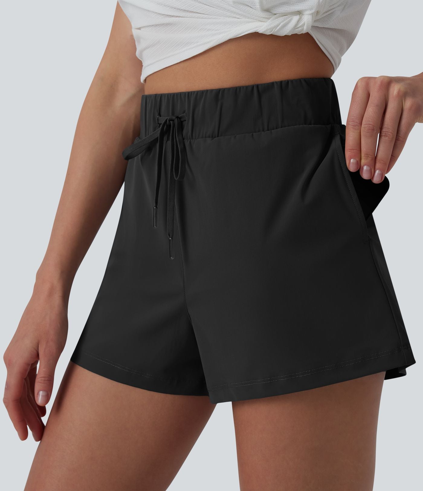 Short de running taille haute effet frais InstantCool et séchage rapide avec poches,cordon réglable, 6,5 cm, protection solaire UPF40+