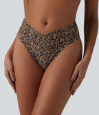 Bas de bikini léopard taille haute croisé