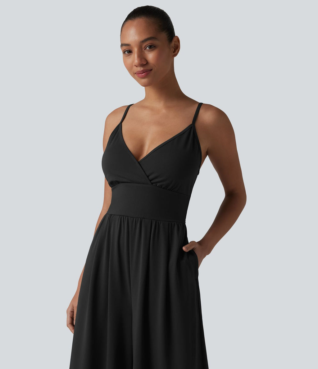 Combinaison décontractée à col en V avec soutien-gorge intégré et poches - Easy Peasy