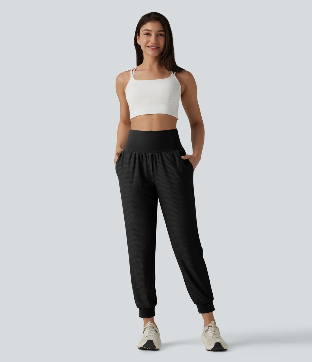 Jogging de yoga gainant taille haute avec œillets avec poches