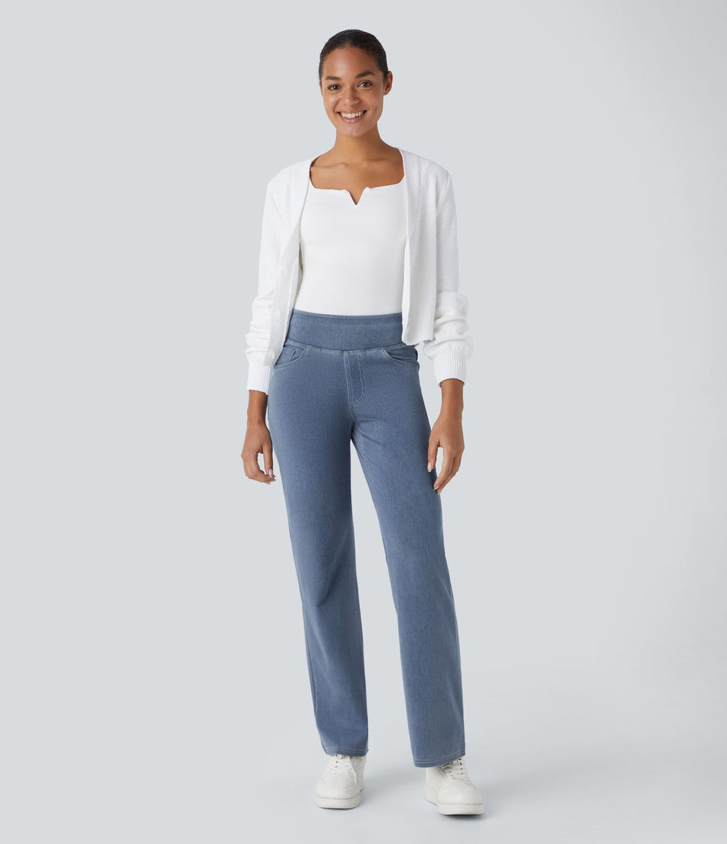 Halara Flex™ Jean Droites Travail en Maille Extensible Taille Haute Plusieurs Poches