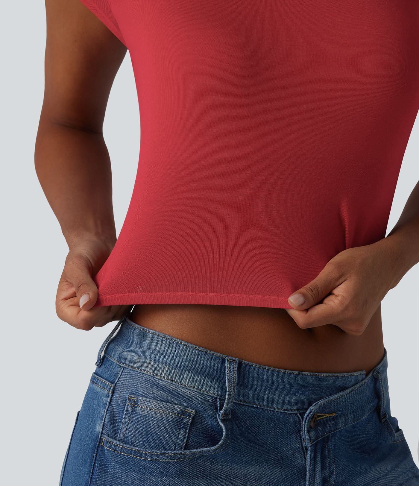 T-shirt crop décontracté côtelé dos nu à nouer avec soutien-gorge intégré manches courtes