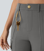 Pantalon cargo pedal pusher ajusté uni taille haute DayStretch avec poches zippées