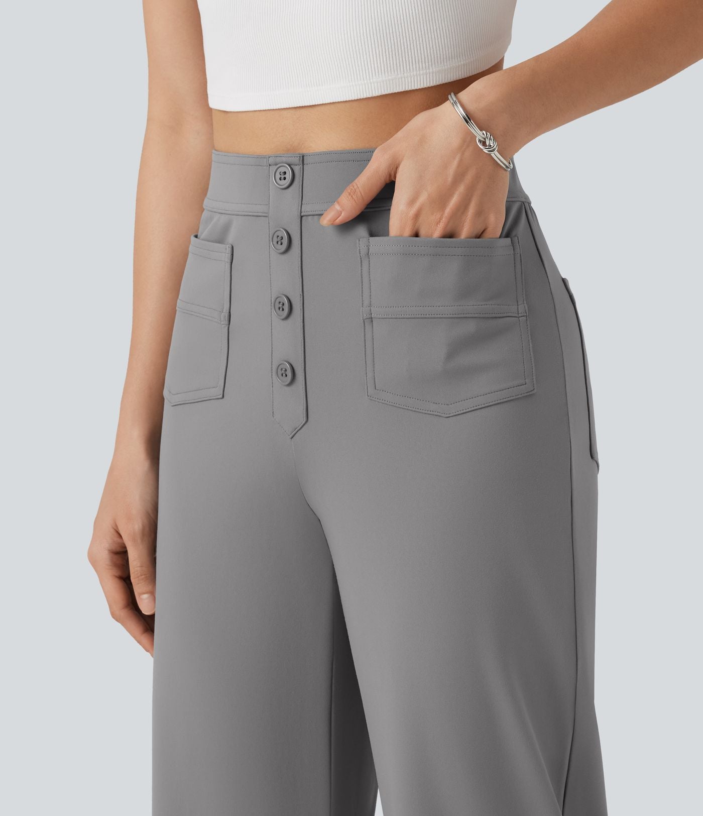 Pantalon coupe droite DayStretch décontracté court, taille haute, à poches