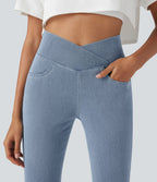 Legging capri décontracté Halara Flex™ croisé taille haute en maille denim extensible avec poches