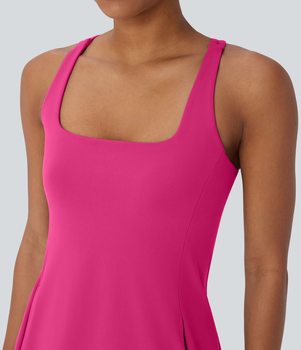 Robe de sport yoga mini 2-pièces SoftlyZero™ Plush à découpes avec poche A-C