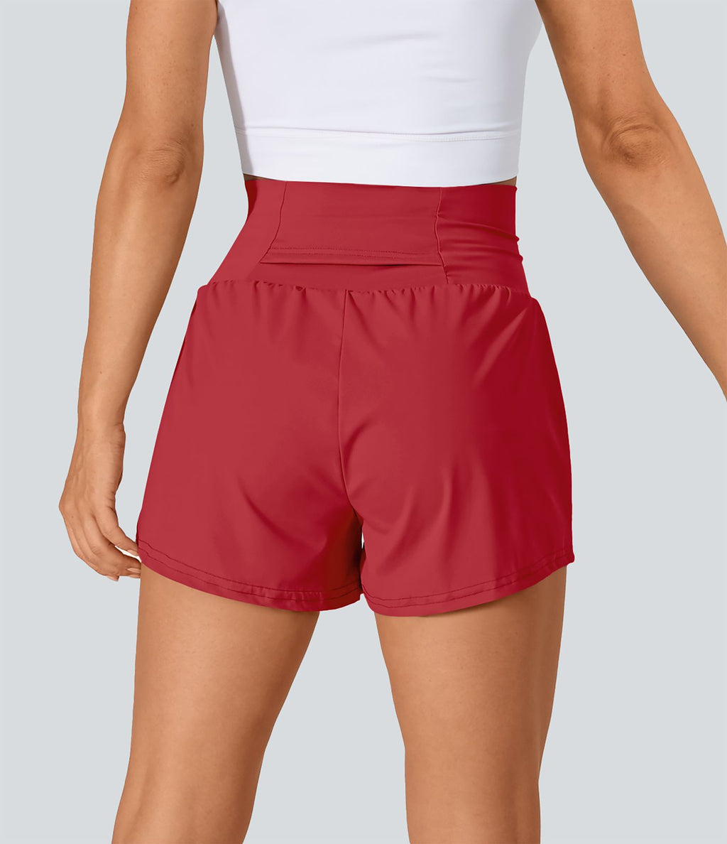 Short 7,5cm Yoga 2 en 1 Super Taille Haute Poches Arrière Poches Cachées Latérales