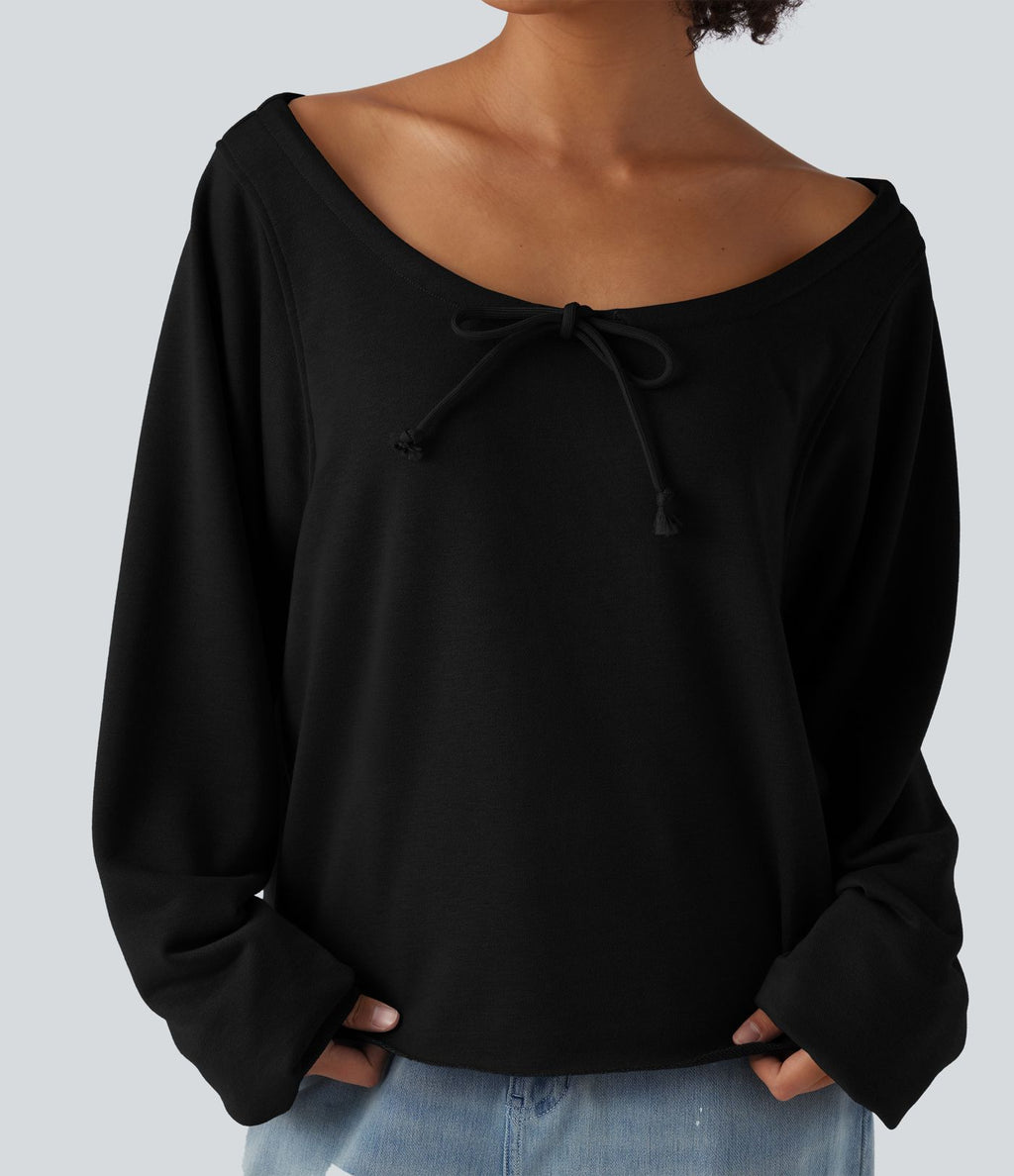 Sweat décontracté épaules dénudées manches longues