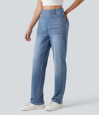 Jean droit taille haute Halara Flex™ délavé avec poches