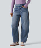 Jean barrel casual Halara Flex™ taille mi-haute color block avec poches