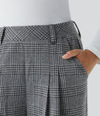 Pantalon taille haute décontracté large à carreaux, avec poches