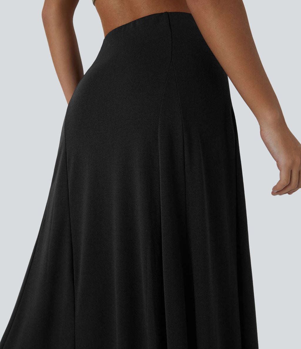 Jupe Évasée Casual Longue Fermeture Éclair Latérale Taille Haute