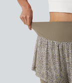 Short baggy de running 2-en-1 taille haute à imprimé léopard avec poches