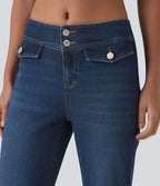 Halara Flex™ Jean évasé casual taille basse en lyocell drapé effet délavé, avec poches