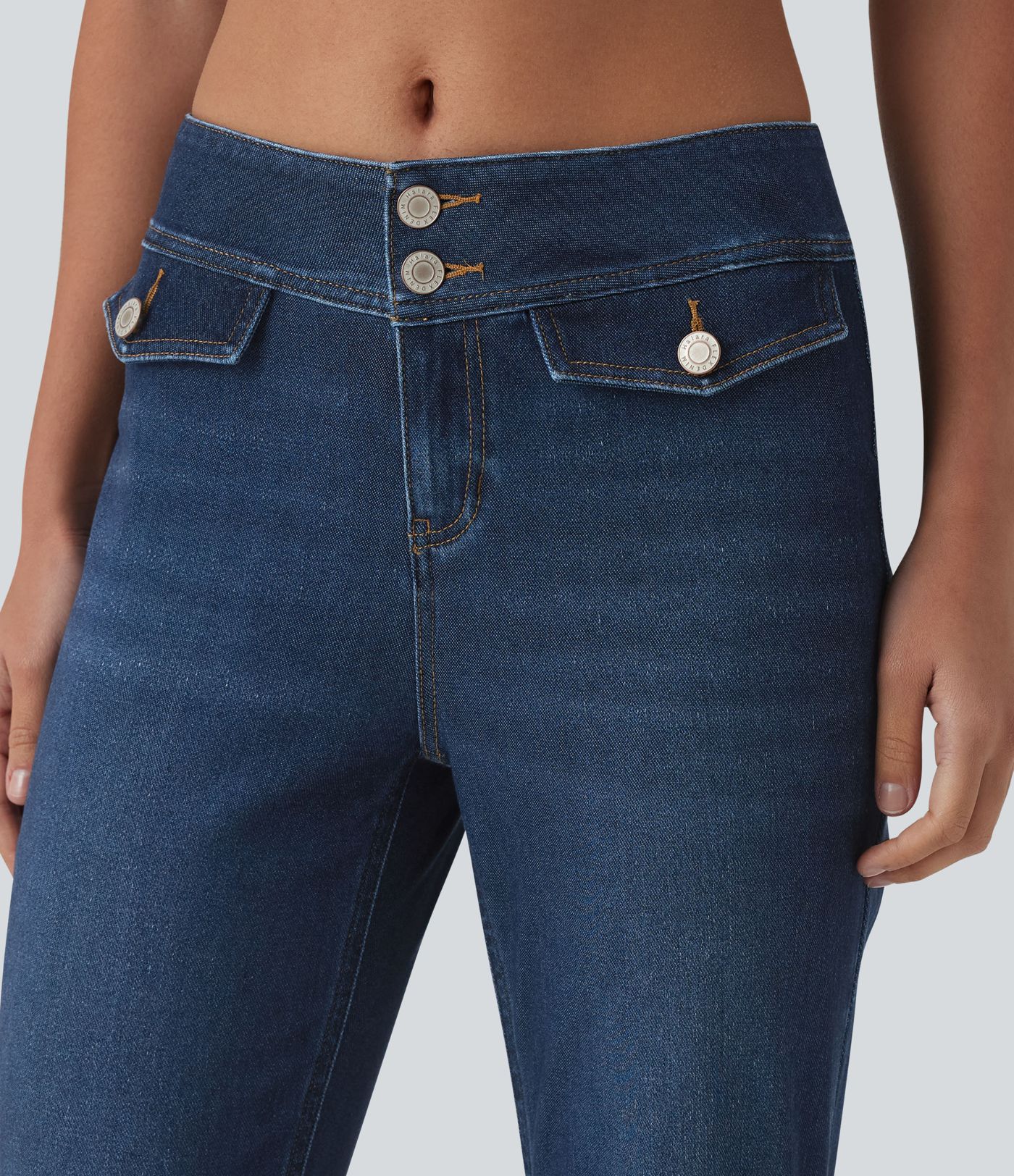 Halara Flex™ Jean évasé casual taille basse en lyocell drapé effet délavé, avec poches
