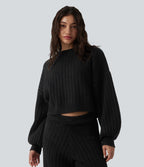 Pull décontracté à col rond et manches bouffantes