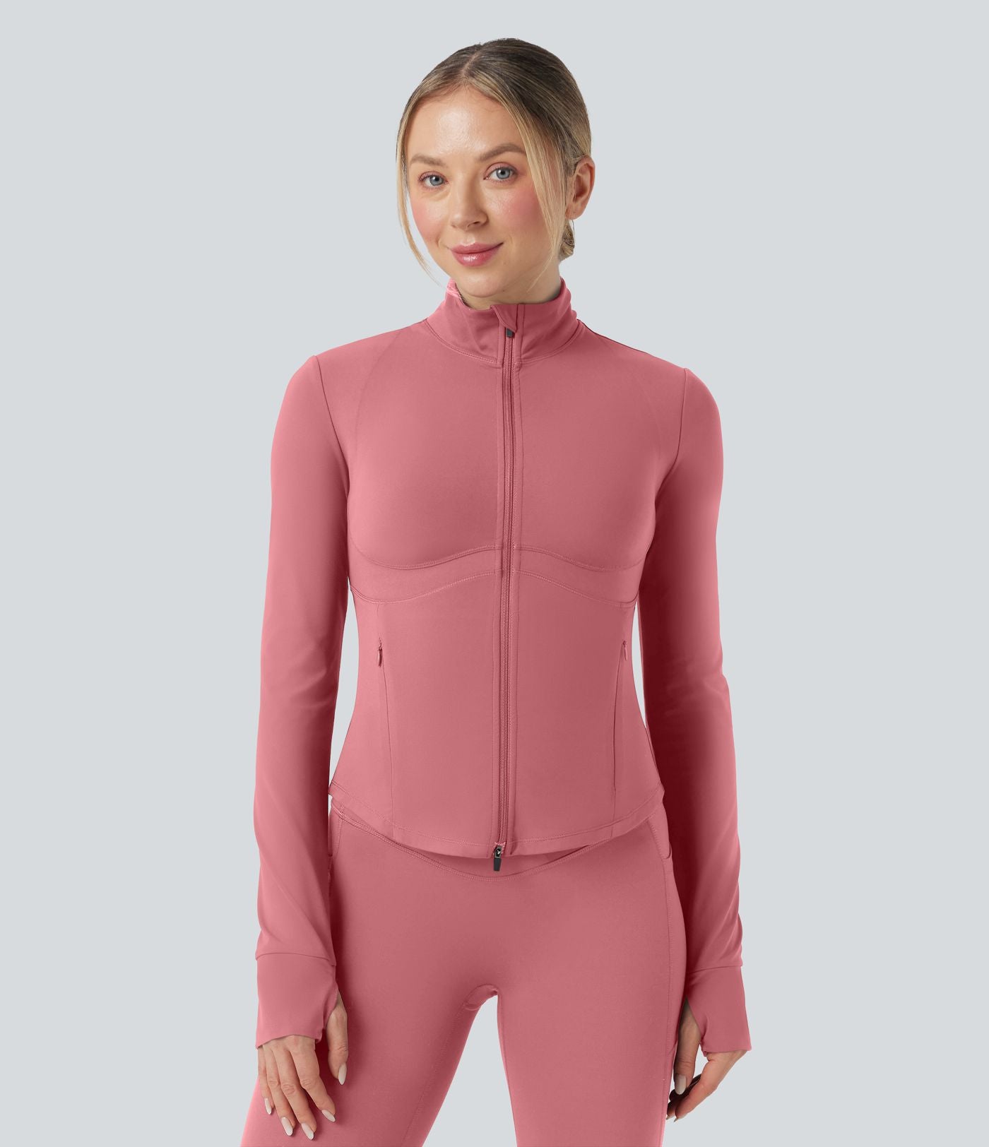 Veste de yoga Halara UltraSculpt™ col montant push-up manches longues à trous pouces avec poches