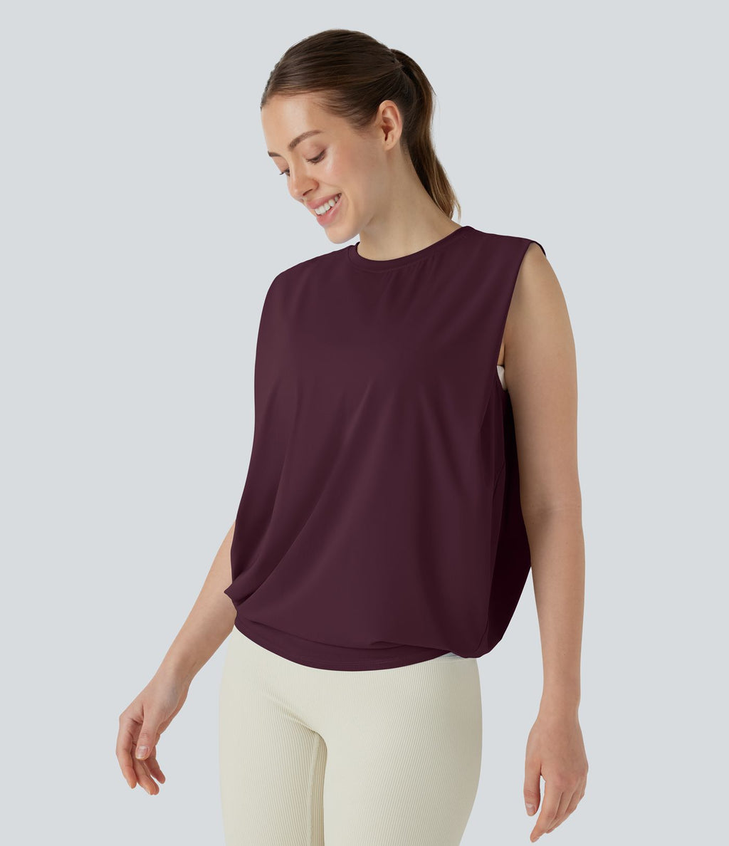 Débardeur de yoga col rond froncé, tissu rafraîchissant - Protection UPF50+