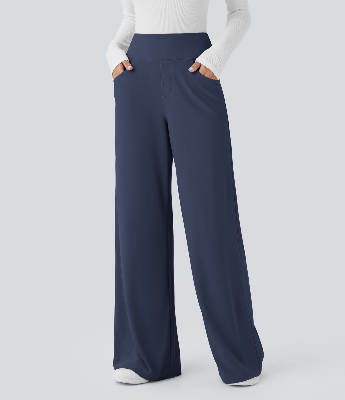 Pantalon tailleur large gainant taille haute en micro-gaufré avec poches Halara Flex™