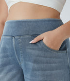 Halara Flex™ Jeans Larges Casual Taille Haute Multiples Poches Lavés Élastiques et Tricotés Grande Taille