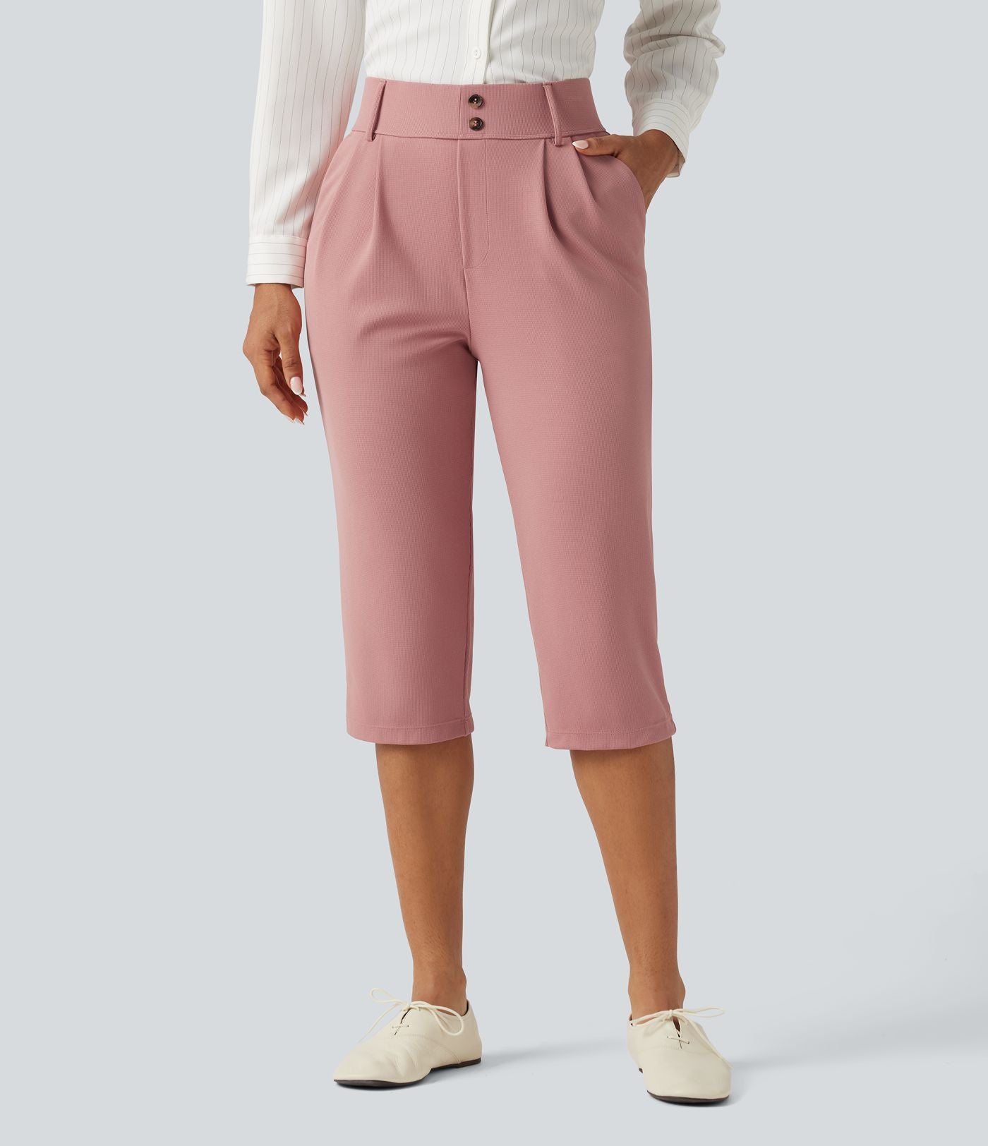 Pantacourt habillé Halara Flex™ taille haute fuselé en tissu gaufré avec poches