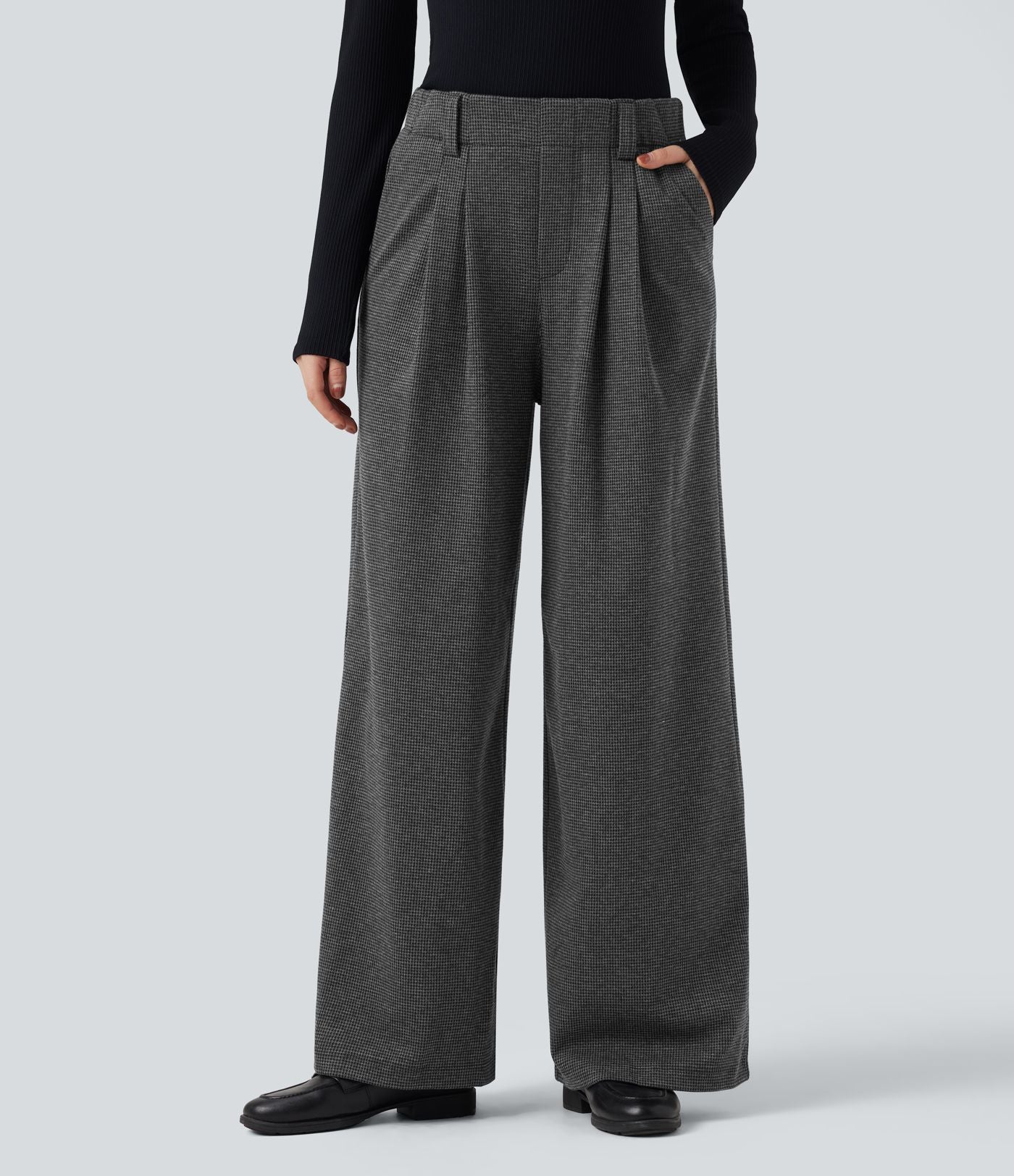 Halara Flex™ Pantalon tailleur baggy pied-de-poule taille haute avec poches