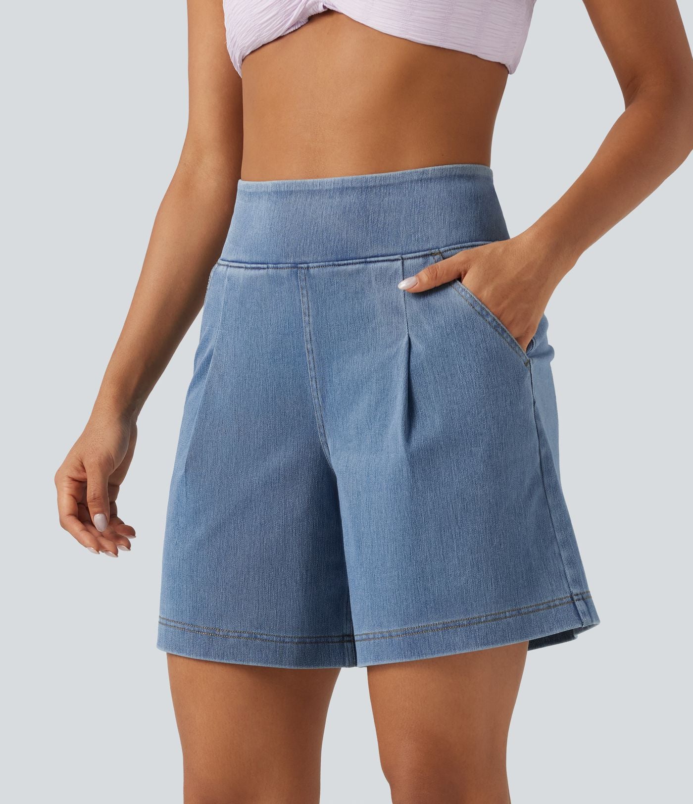 Halara Flex™ Short décontracté ample en jean taille haute 17,5 cm avec poches