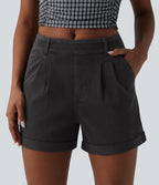 Halara Flex™ Short casual en denim taille mi-haute à ourlet retroussé avec poches
