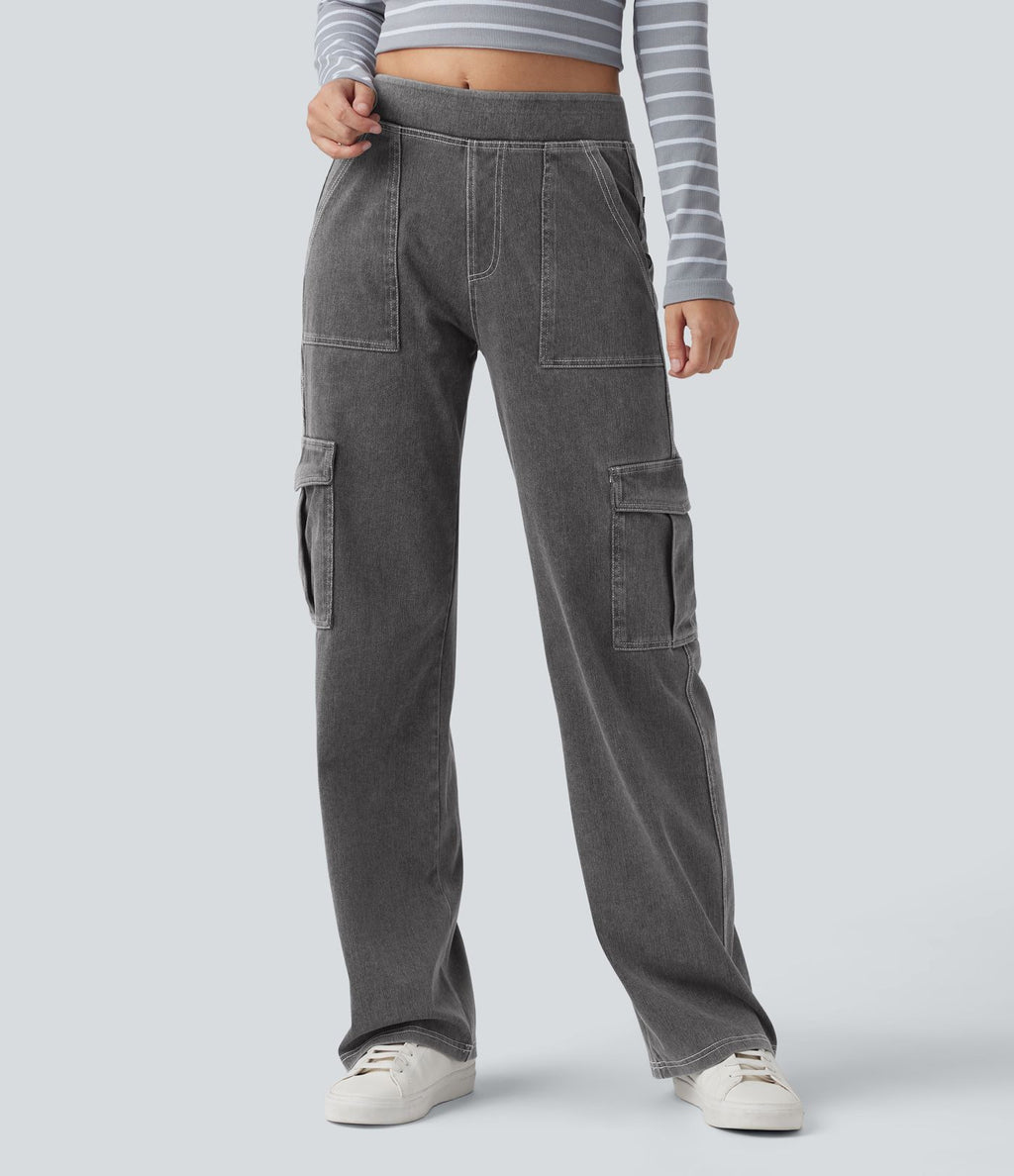 Halara Flex™ Taille Mi-Haute Multiples Poches Jambe Droite Jean Cargo Décontracté Extensible