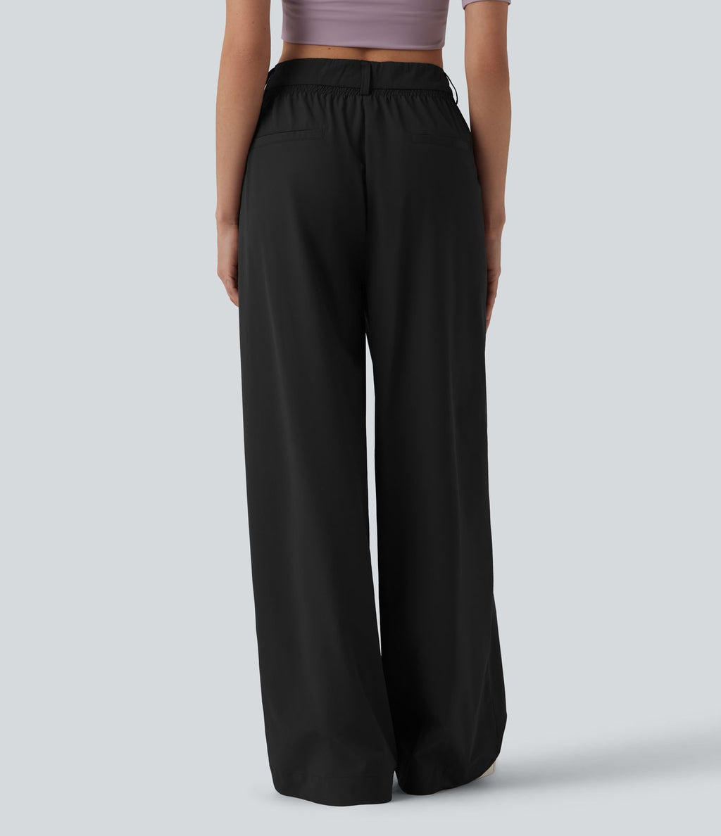 Pantalon casual ample taille mi-haute avec poches