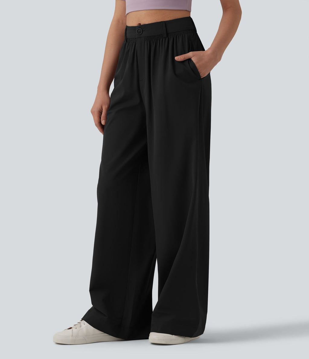 Pantalon casual ample taille mi-haute avec poches