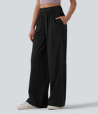 Pantalon casual ample taille mi-haute avec poches