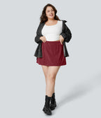 Jupe Casual Grande Taille en Velours Côtelé Mini à Taille Haute avec Fermeture Éclair Invisible 2 en 1