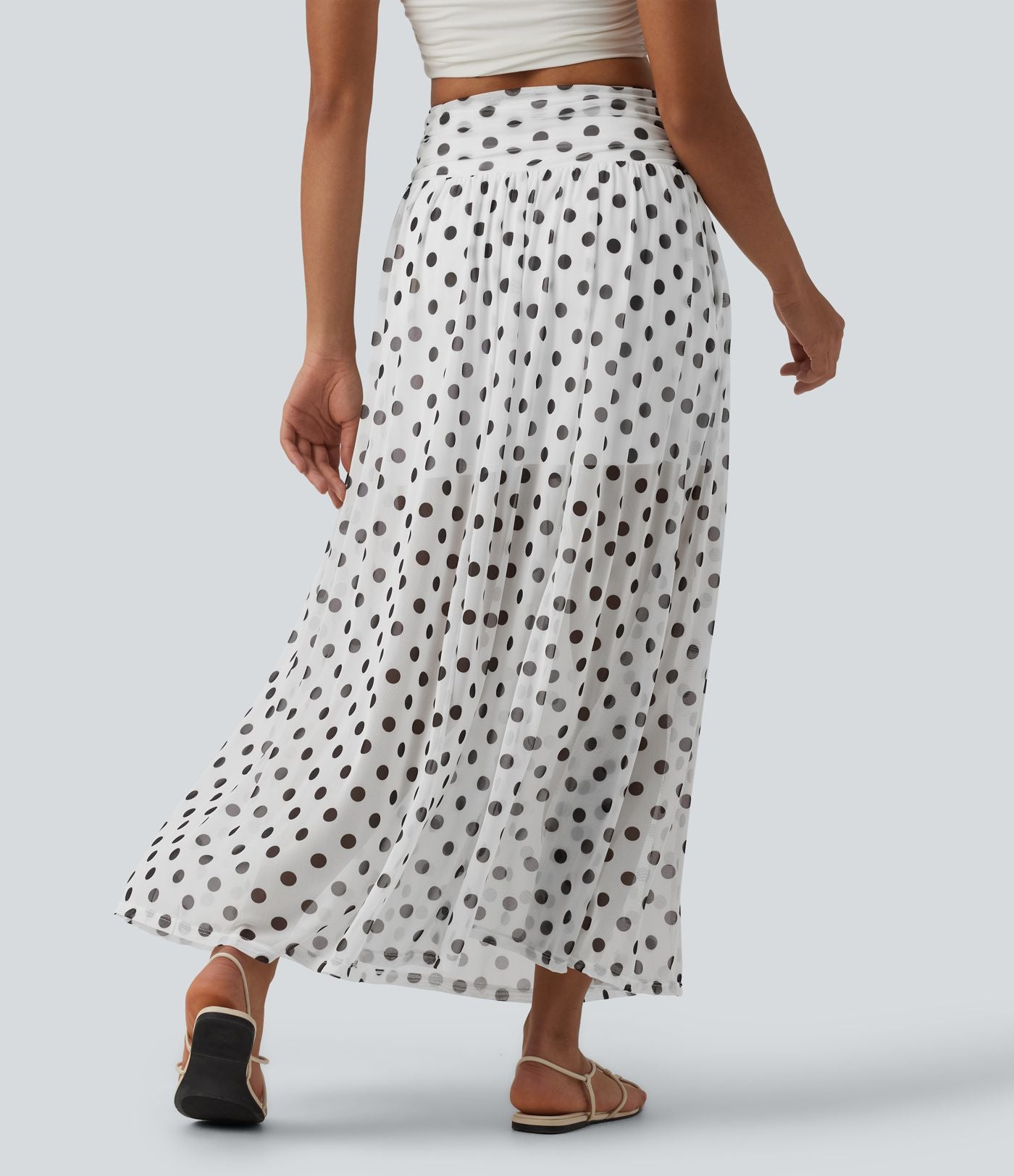 Jupe maxi fluide décontractée maille pois gainante taille haute avec poches