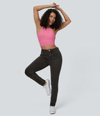 Halara Flex™ Jean Slim Taille Haute avec Bouton Fermeture Éclair Tricot Extensible Multipoches