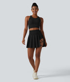 Jupe de danse courte plissée 2-en-1 Breezeful™ taille haute séchage rapide avec ourlet asymétrique et poches – Version longue
