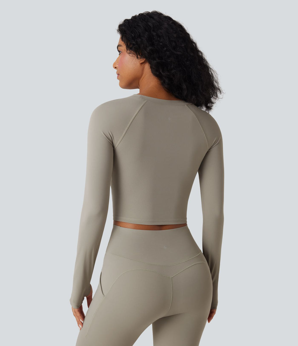 Haut de sport yoga court SoftlyZero™ QuickDry découpes manches longues avec trous pour pouces