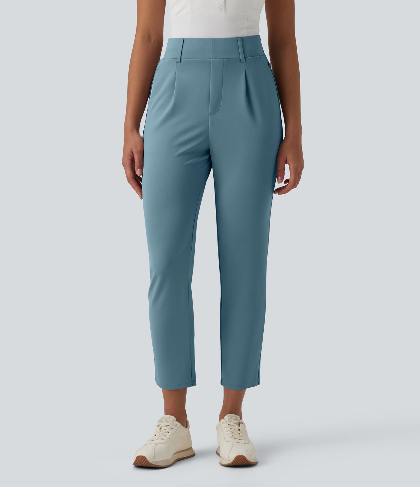 Pantalon de golf fuselé crêpe taille haute avec poches