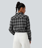 Chemise décontractée à carreaux, manches longues et nœud devant